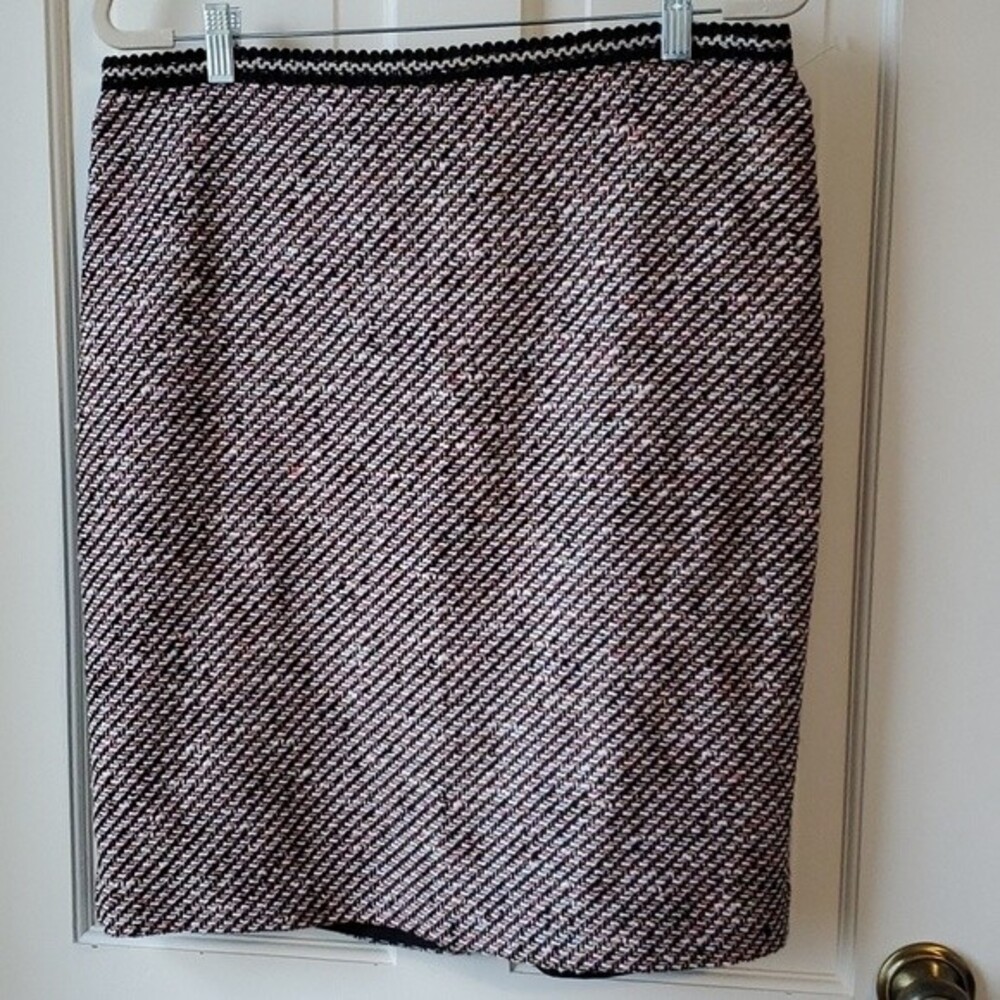TALBOTS COTTON BLEND BOUCLE STRAIGHT PENCIL SKIRT SIZE 12 BLACK ORANGE PINK